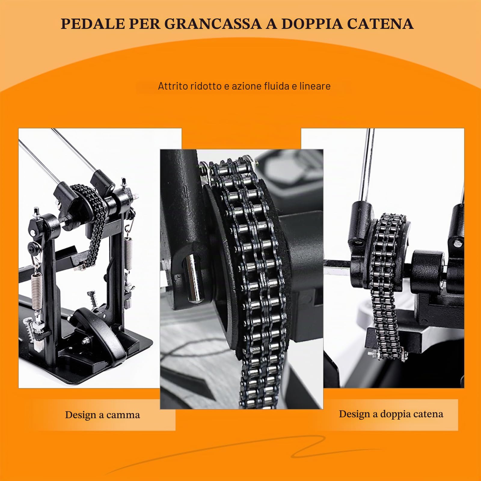 Doppio Pedale Batteria, Doppio Pedale con Doppia Catena, Doppio Pedale, Accessori per Percussioni Professionali (V-SZ11)