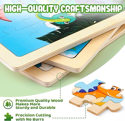 Miniatura 6 de Rompecabezas de madera de dinosaurio para niños de 3 a 5 años, 4 paquetes de rompecabezas para niños de 2 a 4 años, 24 piezas de aprendizaje
