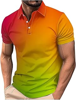Mens Short Sleeve Button Down Shirts Gradient Color Beach Style Textured T-Shirts Summer Comfy Fashion Sports Tees