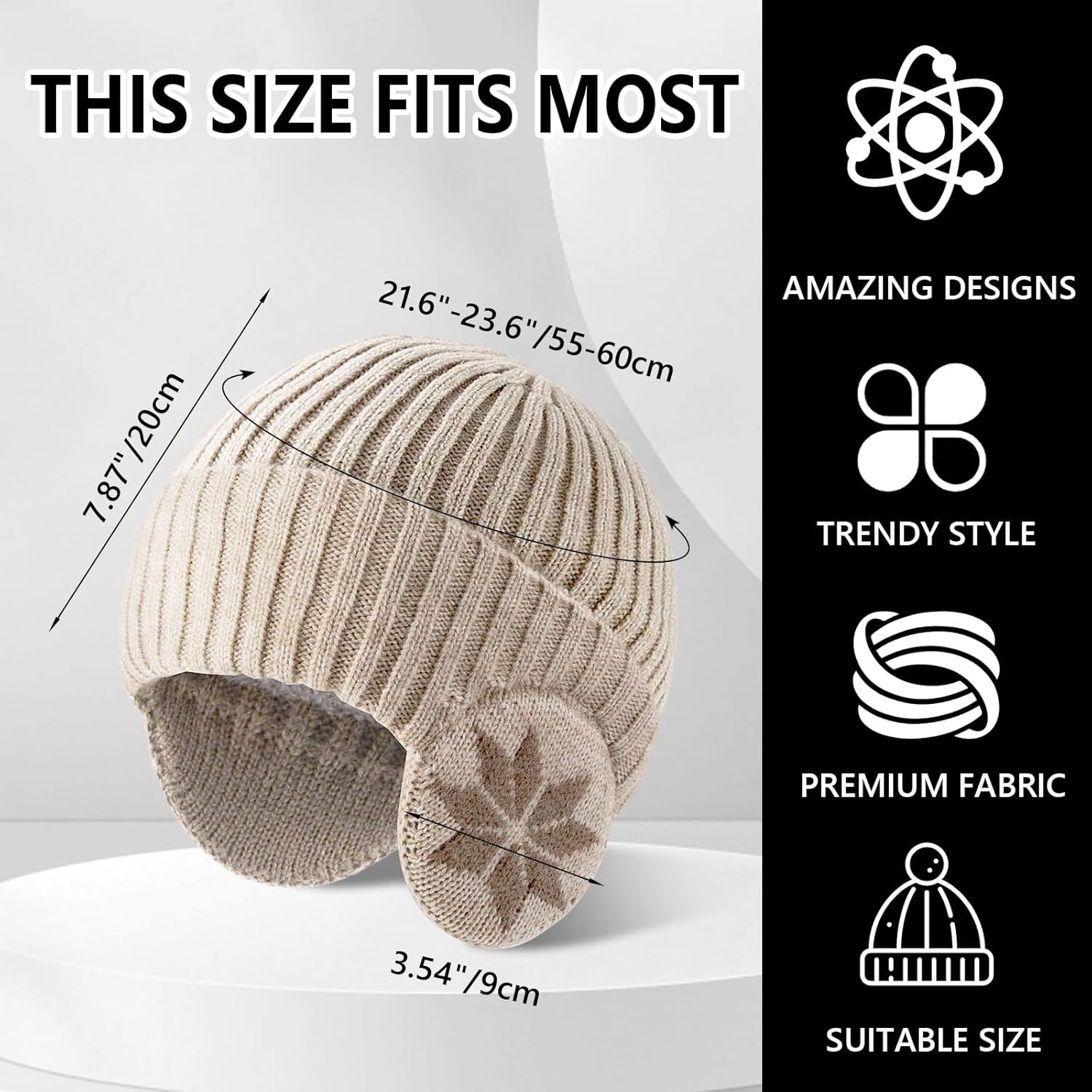 Winter Beanie Hats with Ear Flaps for Men Women,Fleece Lined Beanie Warm Winter Knitted Hat,Outdoor Windproof Knit Skull Cap - Image 2