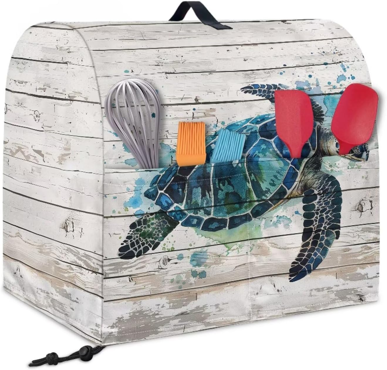 Kitchen Mixer Cover Waterproof Stand Mixer Cover Kitchen Appliance Organizer Bag Cover with Front Pockets Keep Kitchen Mixer Clean for 6-8 Quart Standing Mixer, Sea Turtle Wood Grain image 2