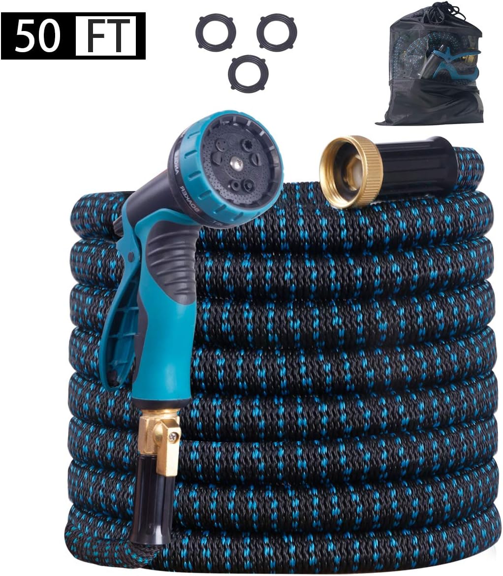Benbilry 50FT Expandable Garden Hose, Extra Strength Fabric and Double Latex Core Water Hose, Flexible Expanding Water Hose with 9 Function Spray Nozzle, Best Choice for Watering and Washing