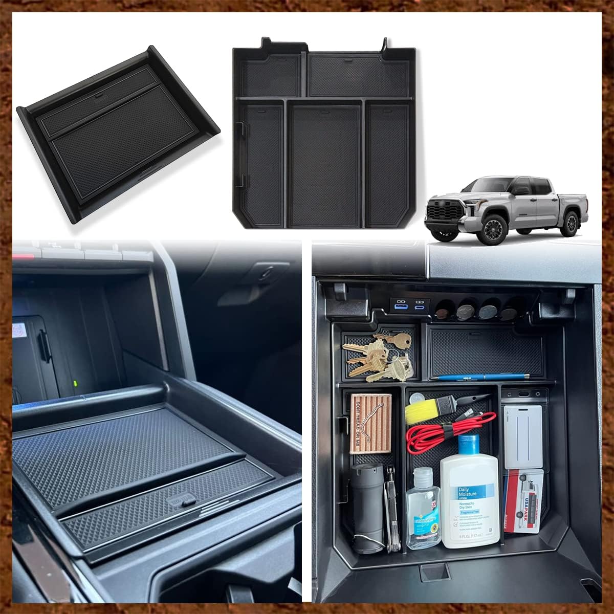 Muslogy for Tundra 2022 Storage Tray Lower Center Console Organizer, Center Console Organizer Storage Box (Rubber Black) Compatible with Toyota Tundra 2022 SR SR5 Limited TRD PRO
