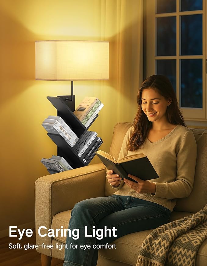 OUTONLIFE 9 Tier Tree Bookshelf with Light, Remote & Timer, Dimmable Tall Floor Book Shelf, Narrow Wood Bookcase, Small Book Organizer Shelves for Living Room, Bedroom, Home Office (Black) photo 2