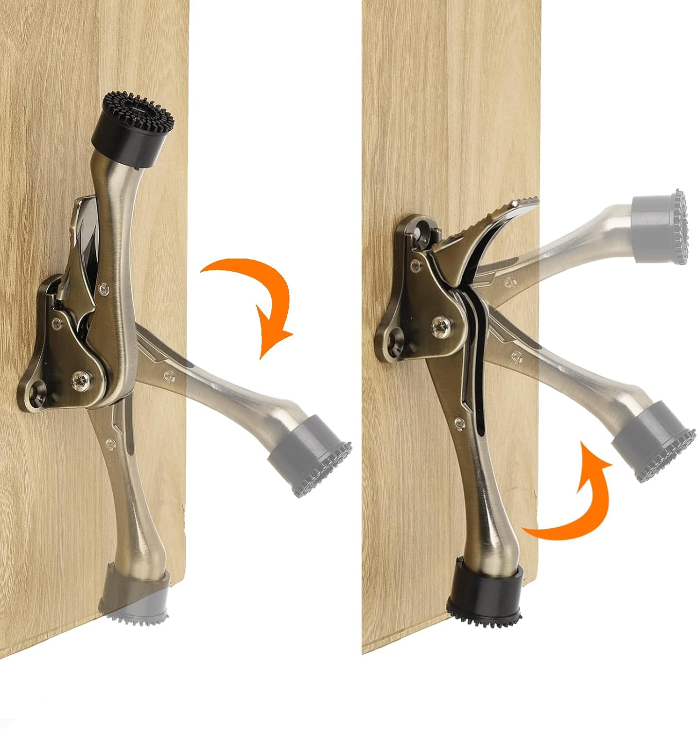 uxcell Kickdown Door Stop, 4 Pack One Touch Kickdown Door Stopper Holder with Non-Slip Rubber Tip and Screws, 4-Inch Metal Door Kickstand for Bottom of Door, Gold