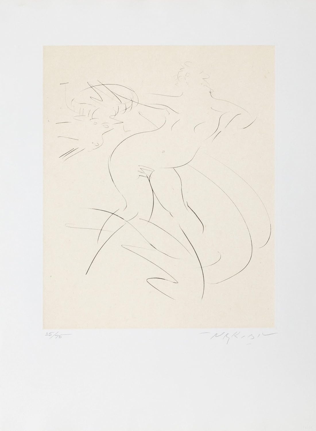 Reuben Nakian, Nymph and Goat 4 Drypoint Etching with Chine Colle on Rives, signed and numbered in pencil