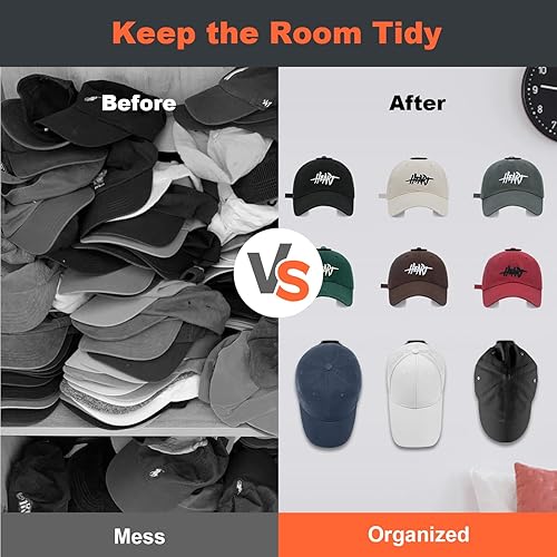 Miniatura 6 de KOVSPO Ganchos adhesivos para sombreros de pared (paquete de 16), perchero para gorras de béisbol, organizador de sombreros fuerte, exhibición