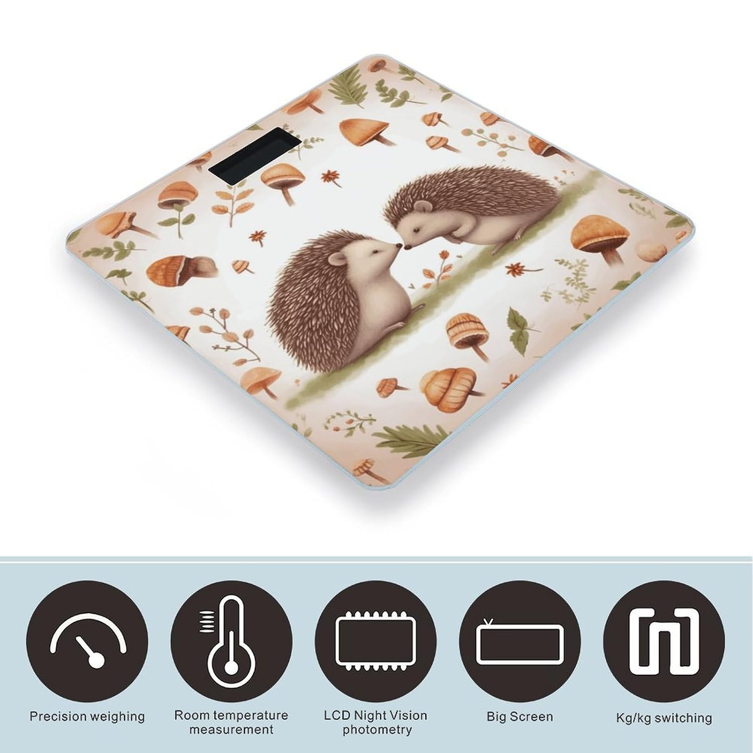 Nature Lovely Hedgehog Lovers Scale for Body Weight Scale with Tape, Personalized Tempered Glass Smart Bathroom Scales Ultra-Bright LCD Display Digital BMI Body Fat Scales for Home 400lb