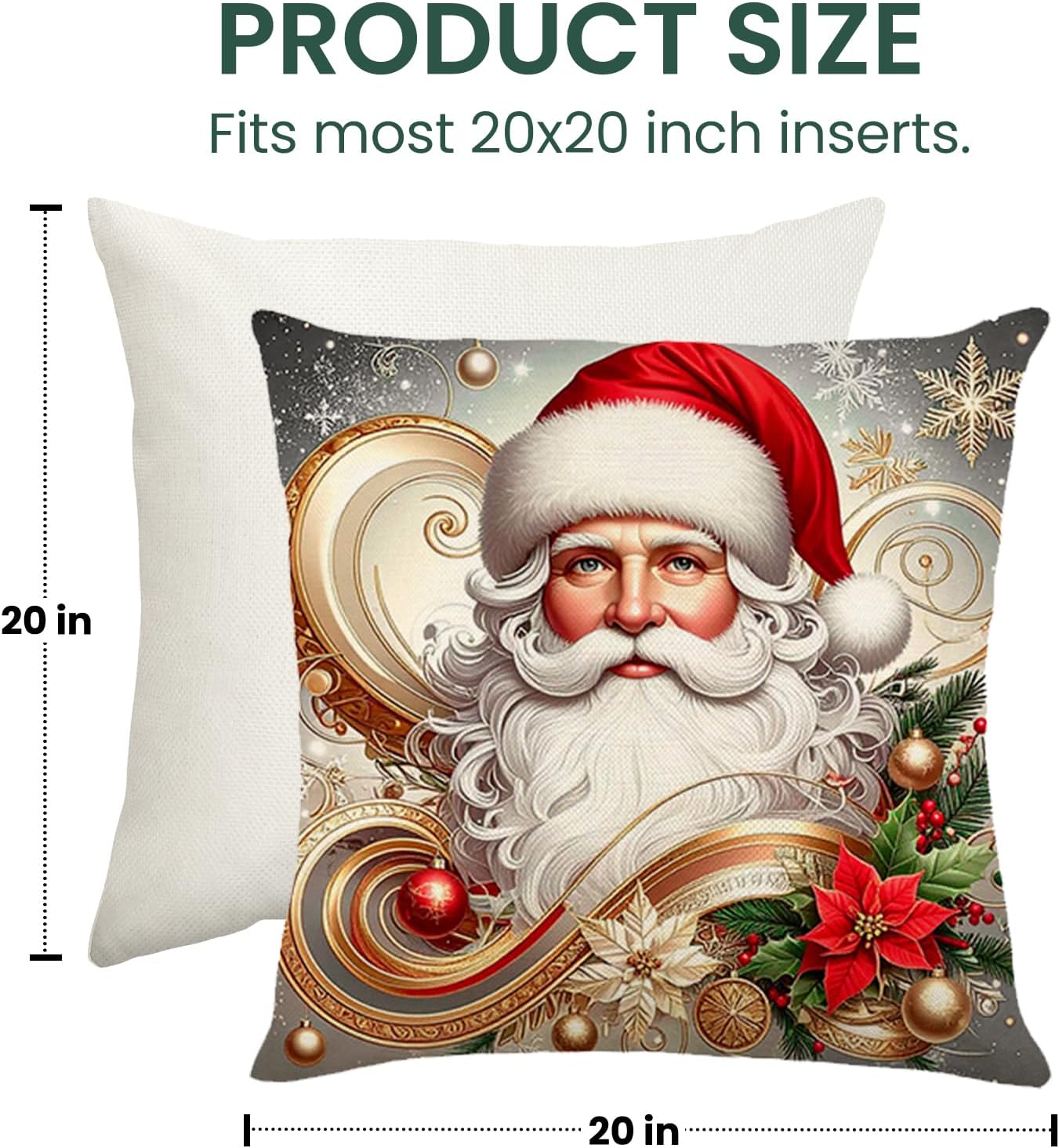 Christmas Throw Pillow Covers 20x20 Set of 4 Winter Holiday Decorative Pillowcase Reindeer Snowman Christmas Tree Santa Farmhouse Home Decor for Sofa Couch Cushion