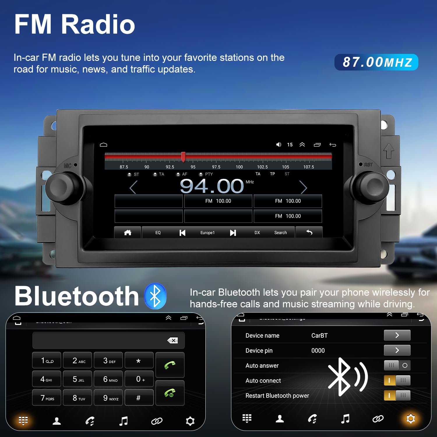 Car Radio for Dodge Ram 1500/2500/3500 2006-2008, Dakota 2005-2007, Durango 2004-2009, Chrysler 300C/300 Jeep Grand Cherokee 2005-2007, 6.86'' Touchscreen Stereo Carplay Android Auto GPS FM BT Camera