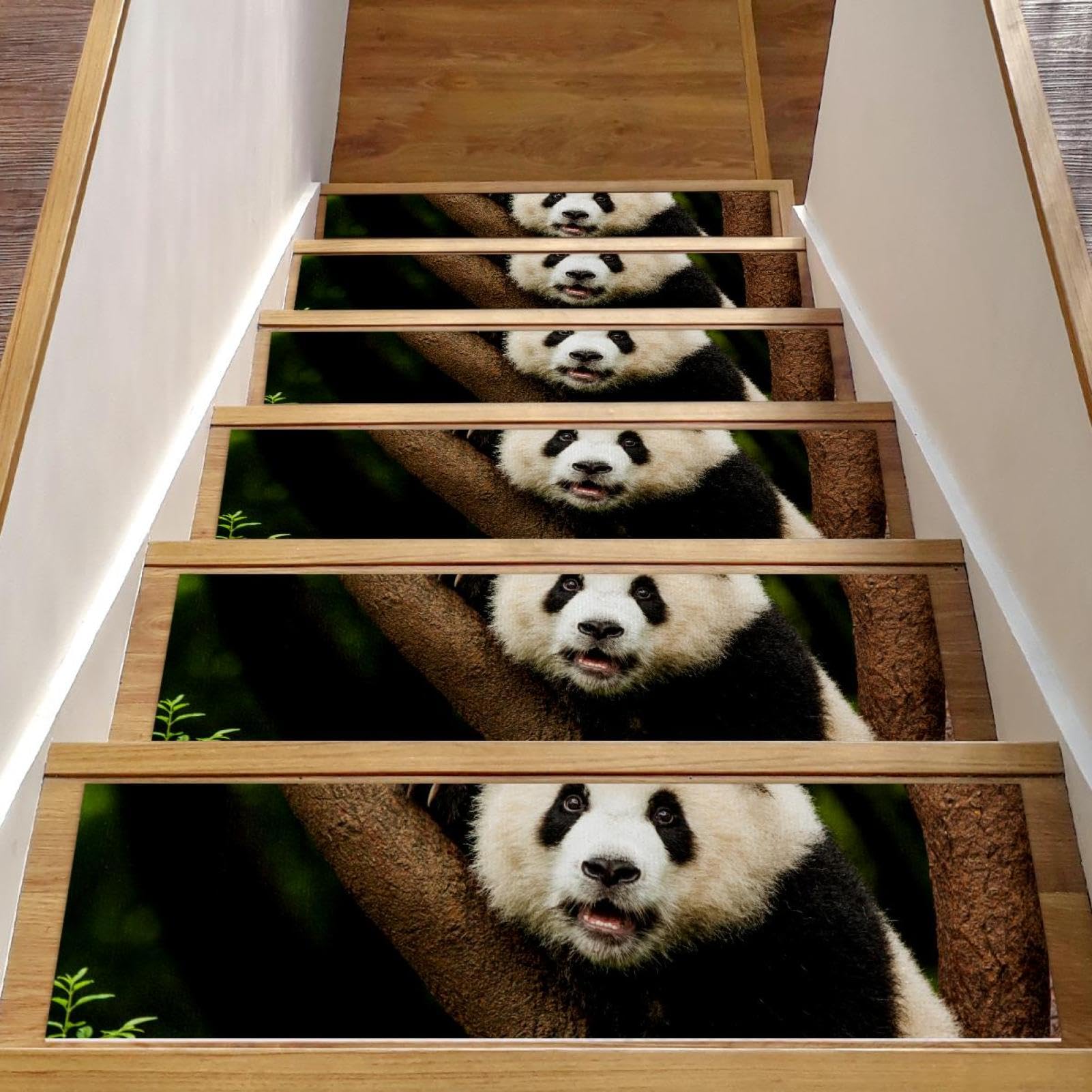 Alfombras para escaleras de panda, juego de 15 piezas antideslizantes de 8x30