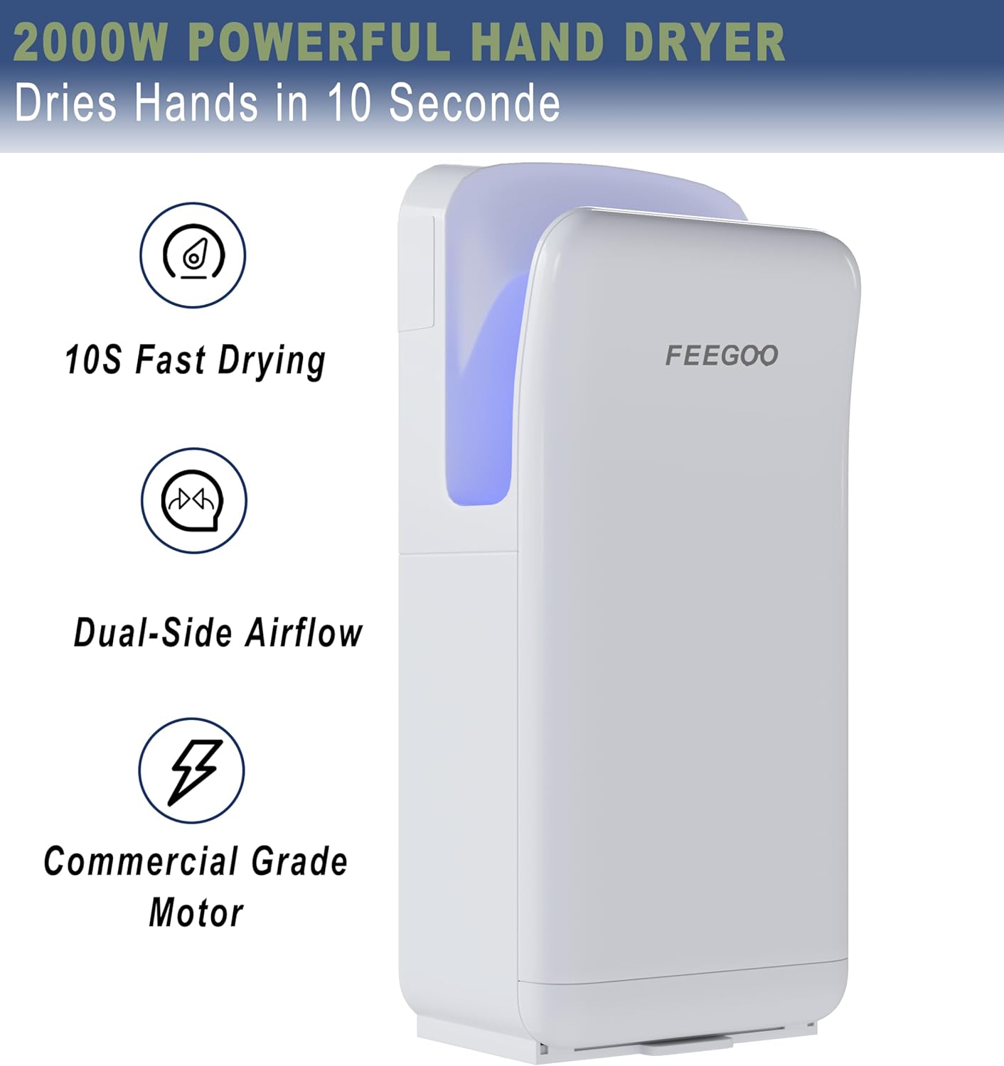 Commercial Vertical Hand Dryer – High-Speed Drying with HEPA Filtration & Stable Operation for Offices, Restrooms & High-Traffic Facilities,White