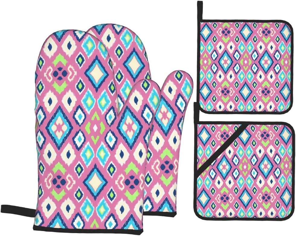 Oven Mitts and Pot Holders - 4pcs Set Baking Gift for Mom Gloves & Hot Pads