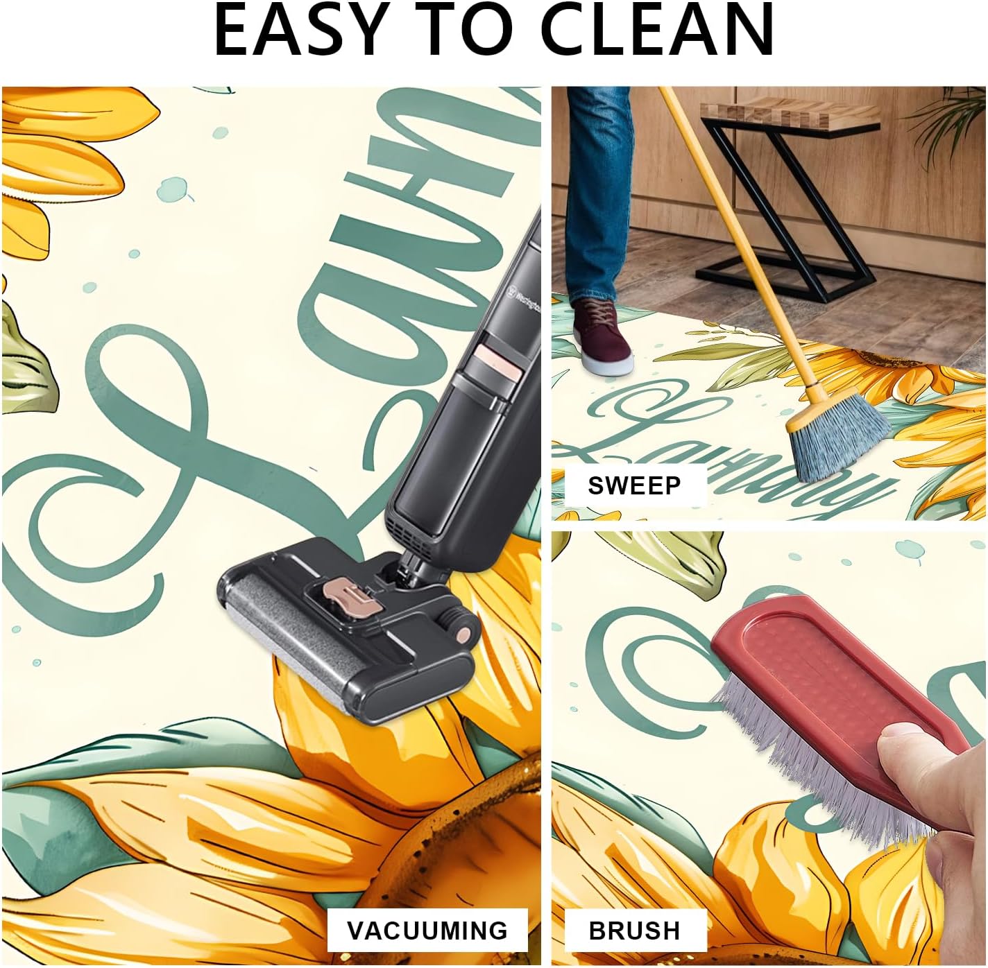 Runner Rug 20x47 inch, Non-Slip Waterproof Laundry Room Rug,Spring Summer Holiday Kitchen Runner with Festive Designs,Indoor Decorative Mat for Home (Sunflower, 20x47 inch)