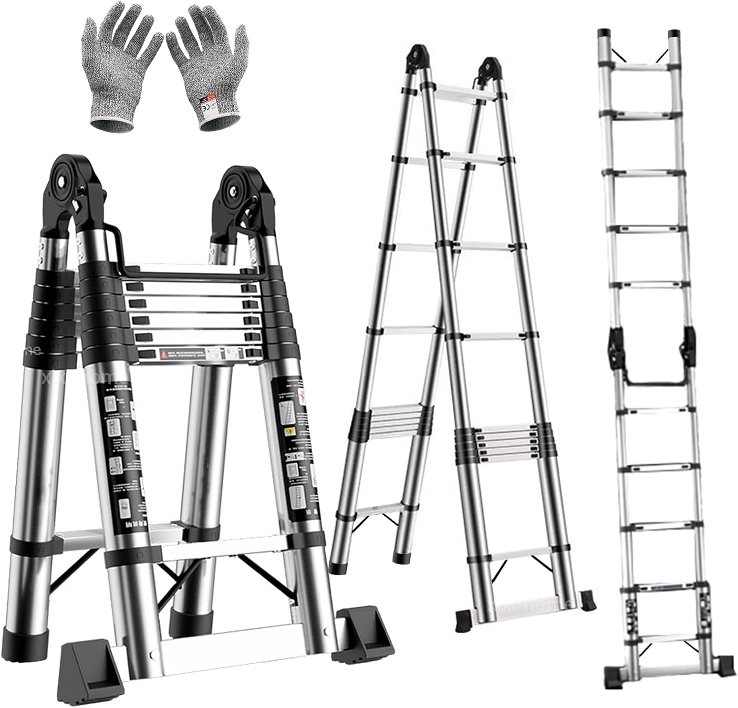xixi-home Telescoping Ladder A-Frame 8.2+8.2ft Stainless Steel Folding Extension Ladder with Non-Slip Feet, 330 lbs Load Multi-Purpose Collapsible Ladder ，for Outdoor Work RV Attic-2.5+2.5m