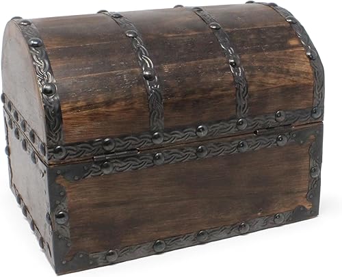 Miniatura 3 de Nautical Cove Cofre del tesoro de madera con remaches decorativos y tiras de hierro de refuerzo con cerradura de hierro y llaves de esqueleto