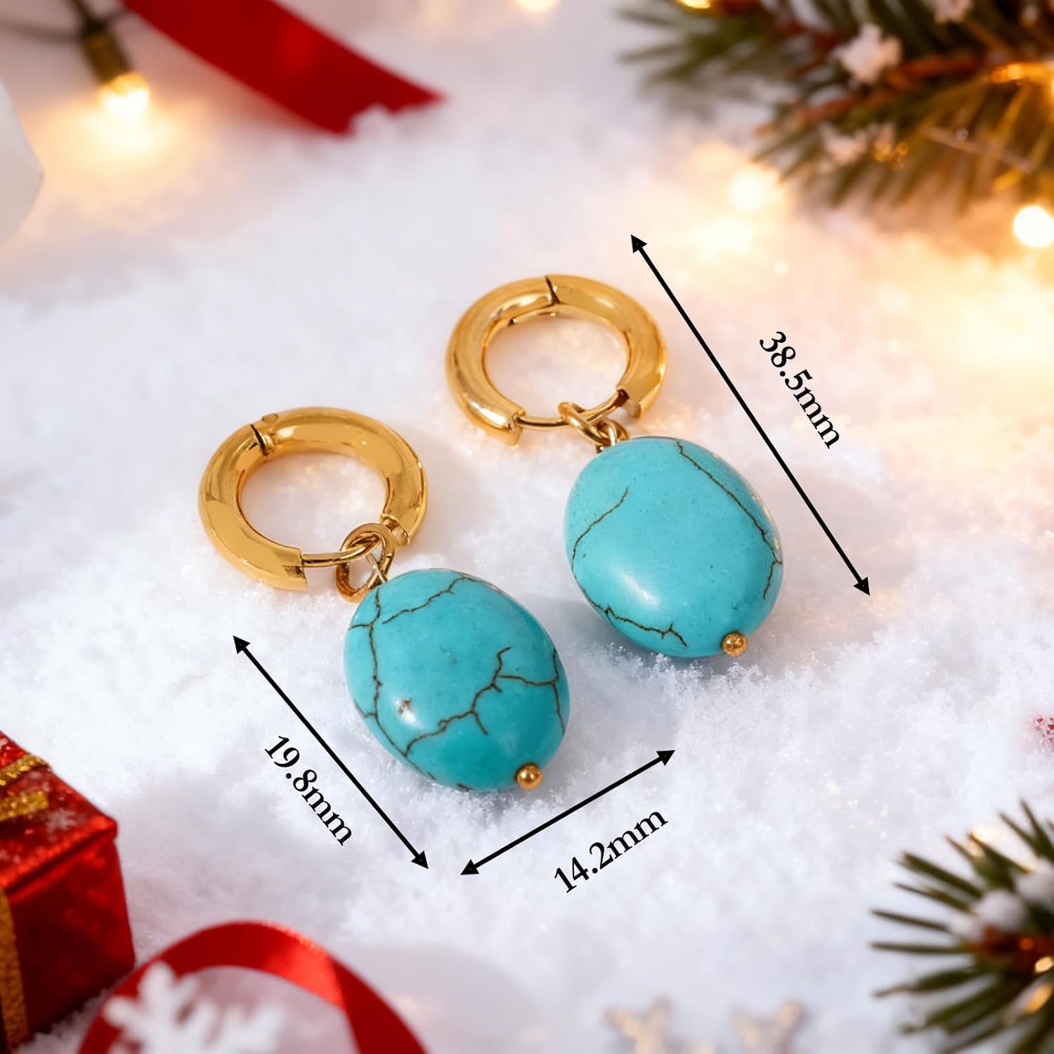 Oval Birthstone Natural Gemstone Earring for Women 18k Gold Plated Huggie Hoop Drop Jewelry Valentine's Day Birthday Gift for Wife Girlfriend Mother - Image 5