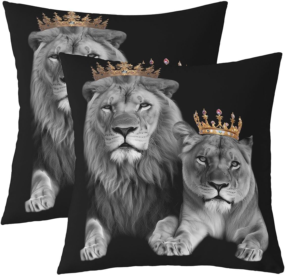 Erosebridal Pack of 2 Wild Grey Lion Throw Pillow Covers 22x22 Inch for Adult Teens Children Crown Lion Couple Pillow Covers Lion King Cushion Covers African Safari Animal Decorative Pillow Covers