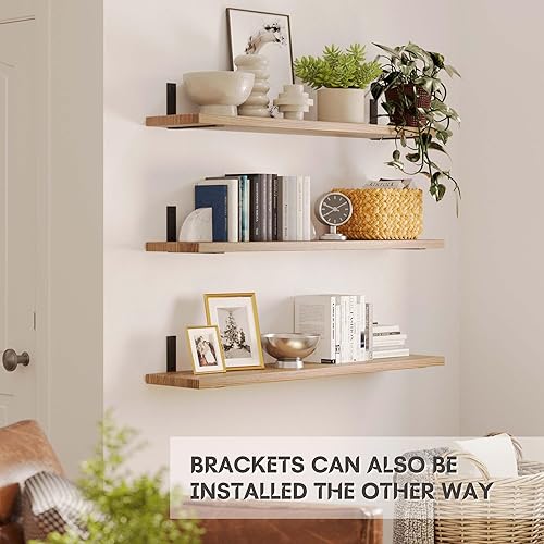 Miniatura 7 de Wallniture Cervo - Estantes flotantes rústicos montados en la pared de 48 x 10 pulgadas, estantería de pared para decoración de sala de estar,