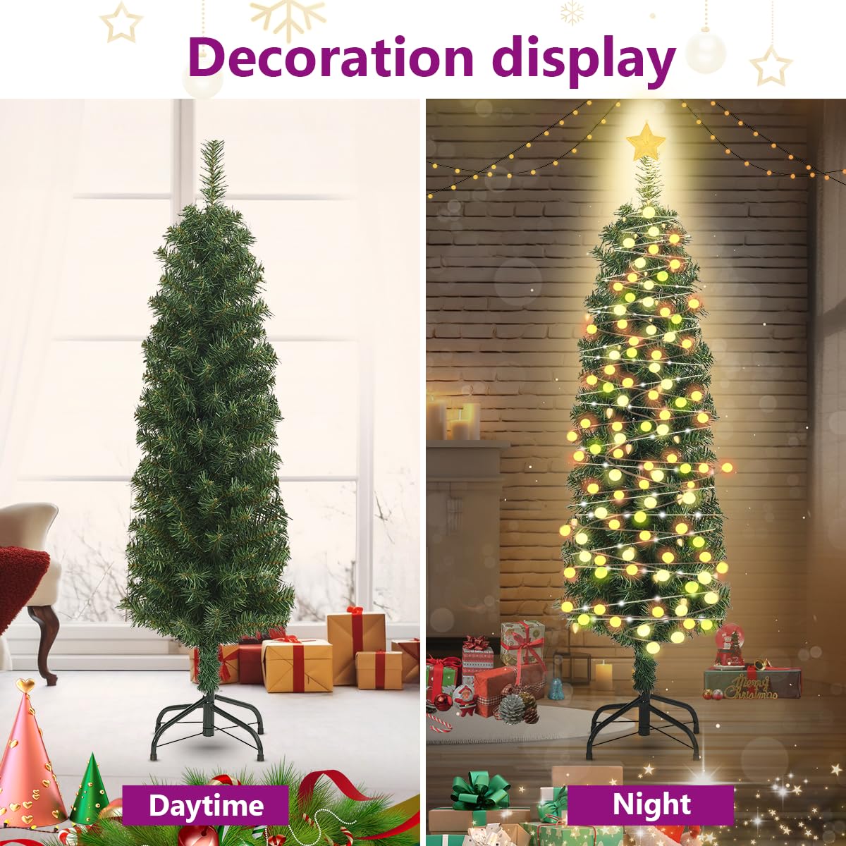 Sapin de Noël artificiel mince avec support vert 150 cm PVC