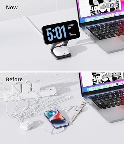 Miniatura 4 de Cargador inalámbrico magnético plegable, estación de carga 3 en 1 de aleación de aluminio KU XIU X40 para Apple, soporte de cargador magnético