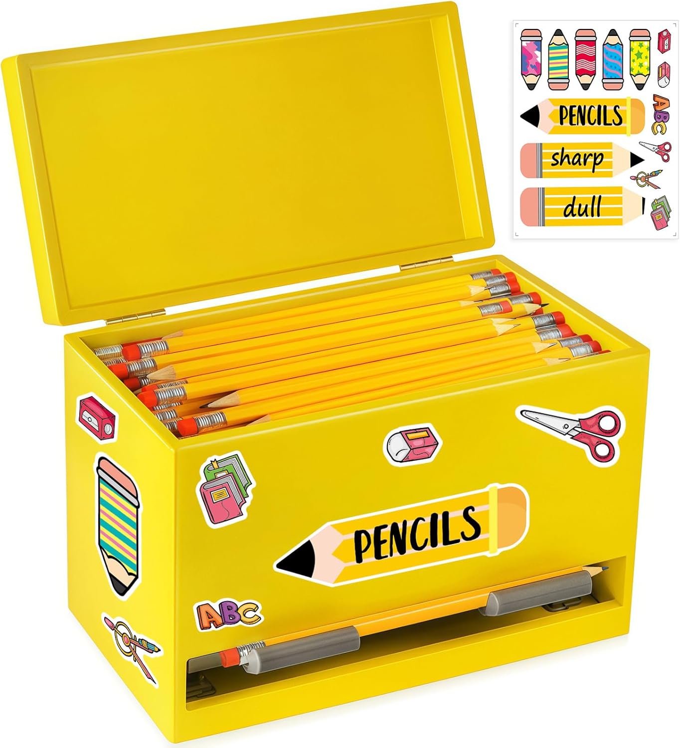 YEGEER Pencil Dispenser for Classroom, Wooden Pencil Holder, Classroom Teacher Must Have, Pencils Straws Organization & Storage for Classroom Office Kitchen Restaurant (yellow)