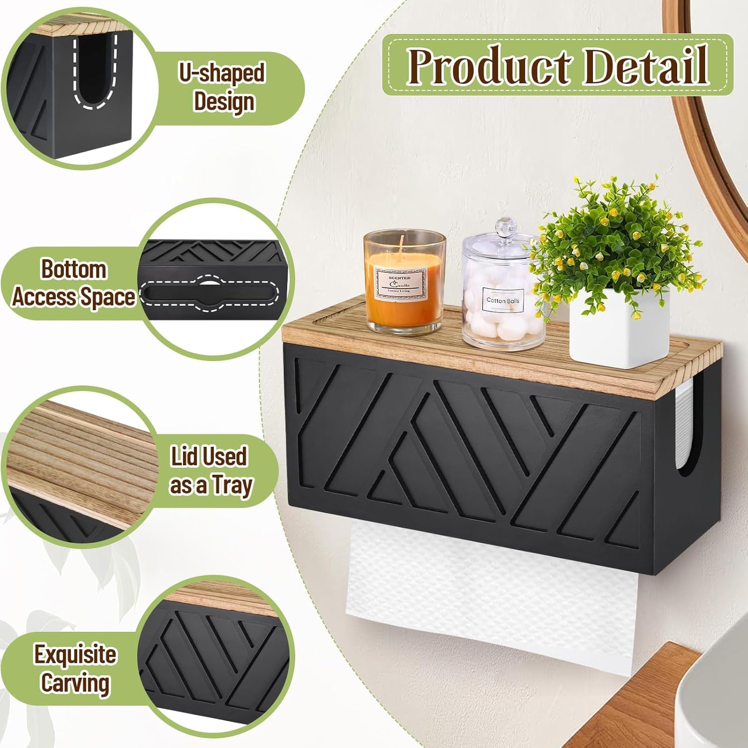 Dispensador de toallas de papel para montaje en pared, soporte para toallas de papel montado en la pared con tapa, de madera maciza, plegable en C, plegable en Z, soporte para toallas de papel de mano