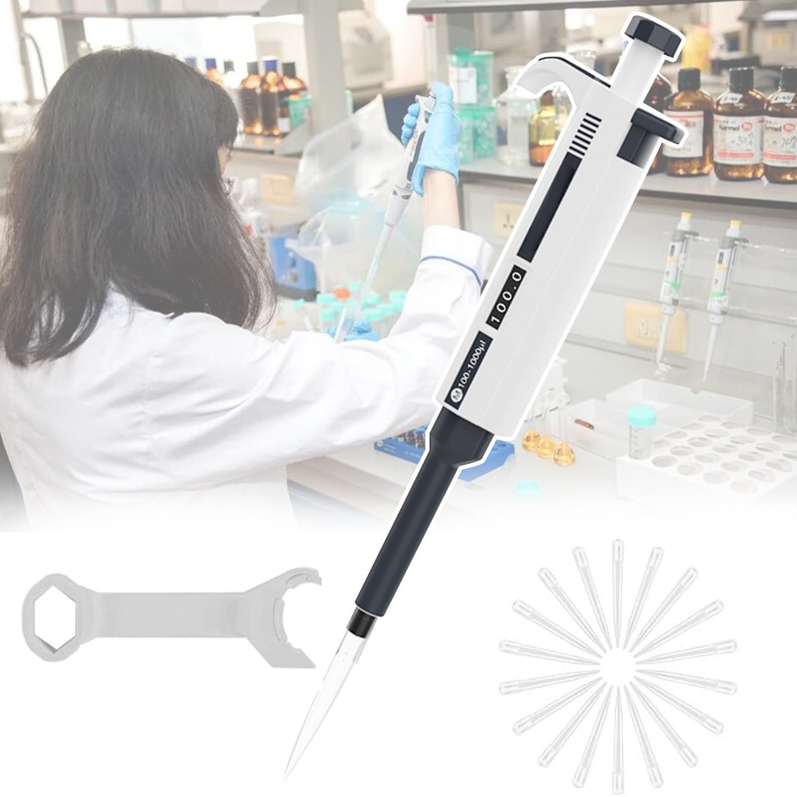 Pipetta A Canale Singolo, Micropipetta A Variabile Manuale, 0.1 μl-10 ml, Alta Precisione/Nessun Effetto Residuo, Ricercatore Didattico Test di Campionamento Pipettaggio,20~200μl