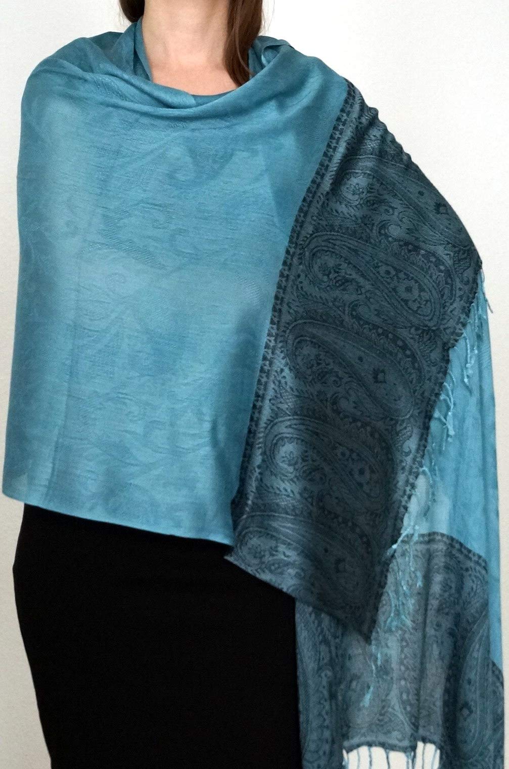 Handgewebter Kaschmir Schal in Hell Ozeangrün Farbe für Klassische Damen mit klassischen Outfits und geschmack - 75cm x 200cm