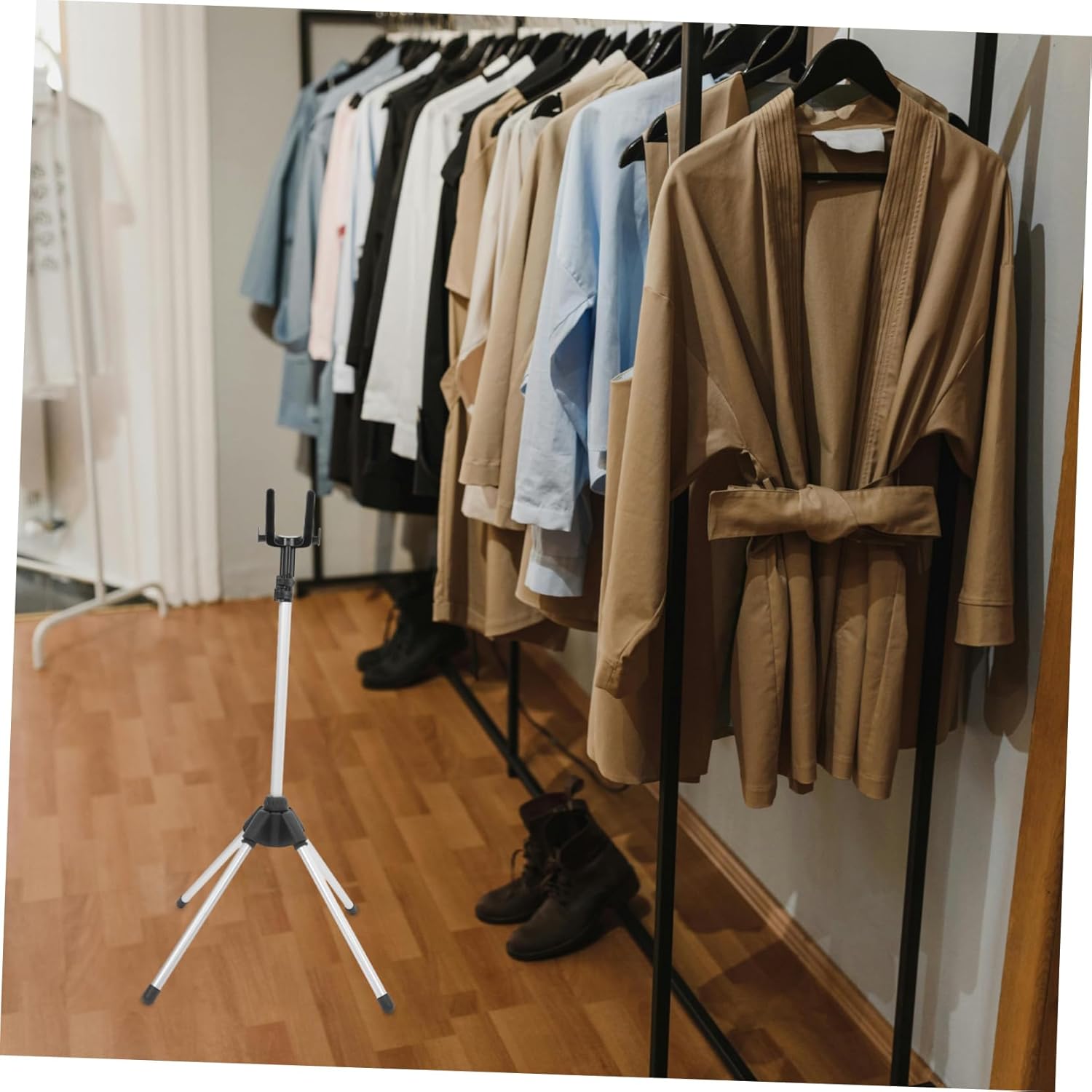 KICHOUSE Adjustable Height Garment Ironing Rack Foldable Drying Rack Stylish Steamer Stand for Home Use and Travel