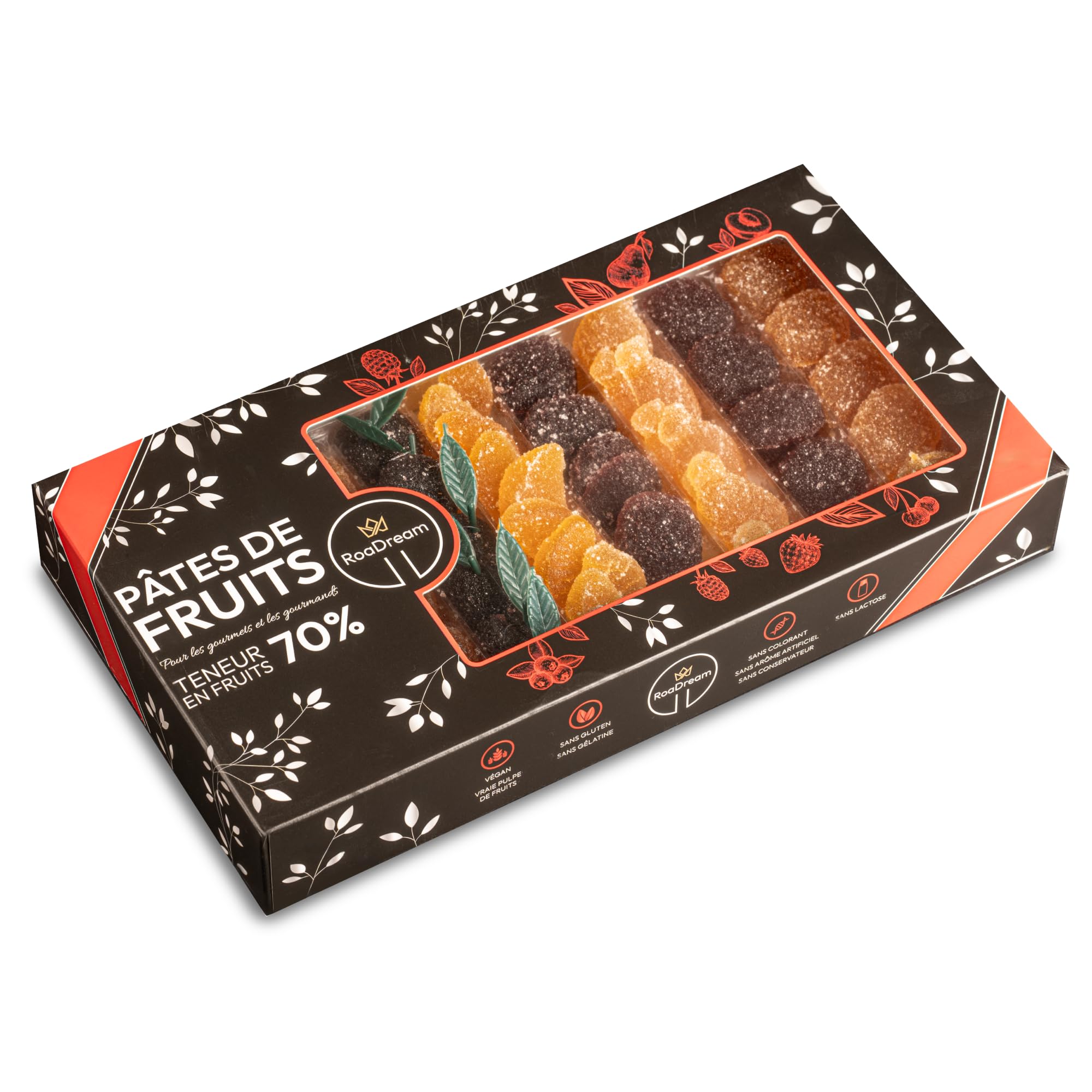 Pâtes de fruits Artisanales - boite cadeau 1 KG - Saveurs multi fruits - (sans gluten, sans colorant, sans arôme artificiel, sans lactose, sans conservateur) - teneur en fruits de 70%