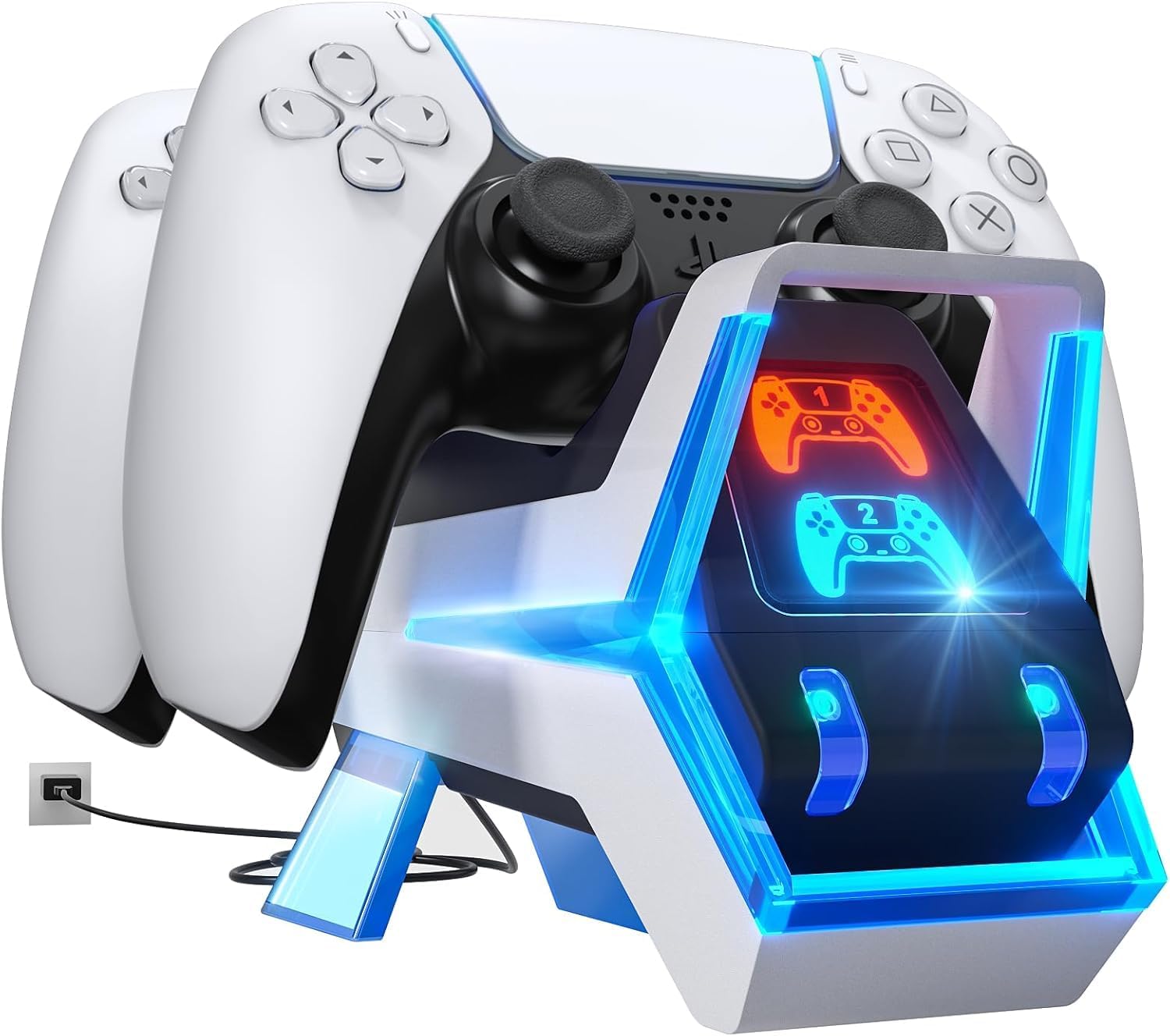 Charging Station for PS5 Controller, 5V/3A Fast Charging AC Adapter, Playstation5 Dual Charging Station Accessories in Electronic Dog Style, Touch to Turn Off the Light