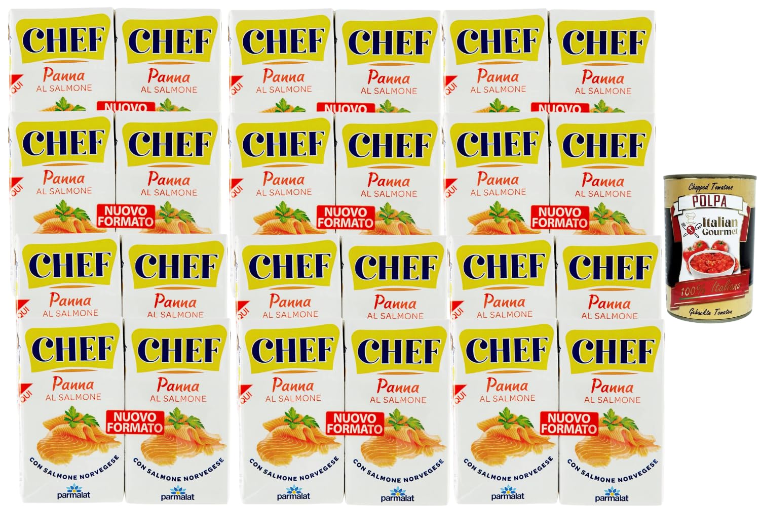 Italian Gourmet Lot 12 Chef Panna al Salmone 2x125 ml – Sauce crème au saumon norvégien (Parmalat), idéale pour pâtes, risotto, gnocchi & recettes rapides, cuisine italienne + Italian Gourmet Polpa