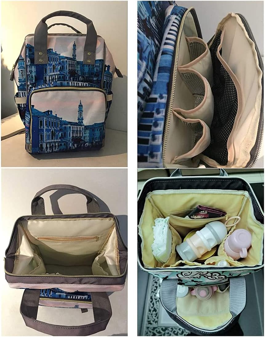 Black White Damask Pink Glitter Bow Diaper Bag Backpack with Name for Men Women Custom Personalized Nursing Baby Bags Shoulders Travel Bag Daypack