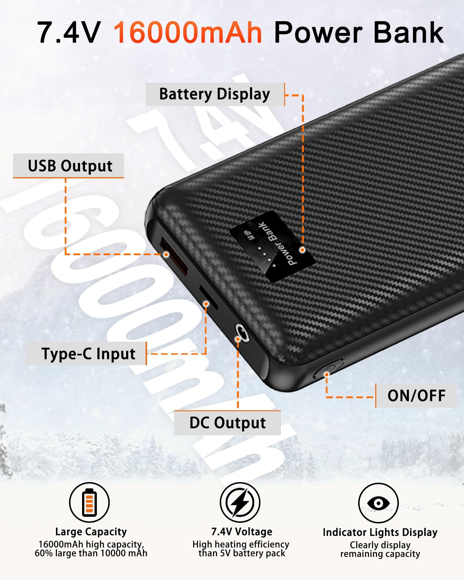 Gilet elettrico riscaldato da uomo: USB 3 livelli di temperatura, gilet riscaldante con batteria da 7,4 V 16000 mAh, 15 zone di riscaldamento, giacca invernale leggera riscaldata per escursioni