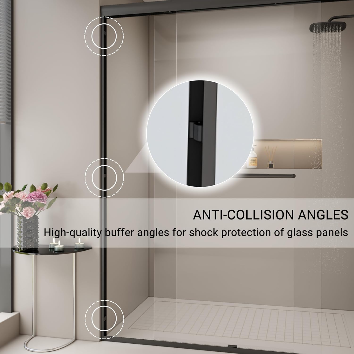 56-60 in. W x 72 in. H Semi-Frameless Double Sliding Shower Door, Tempered Glass Adjustable Width, Explosion-Proof Film, Walk-in Shower Compatible, Matte Black