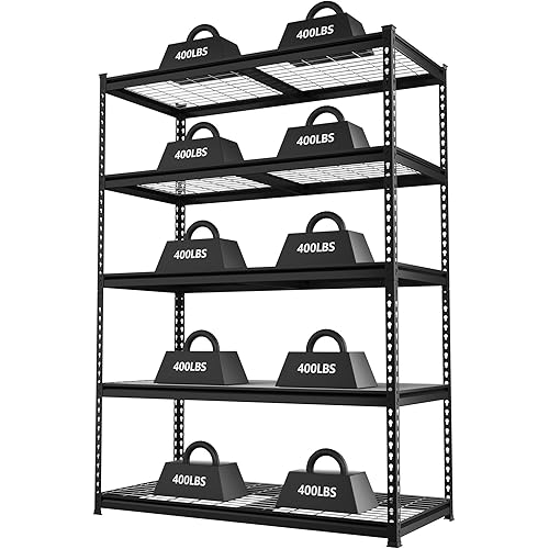 WORKPRO 4000 lbs 5-Tier Metal Shelving Unit, 72”H x 48”W x 24”D, Heavy Duty Adjustable Storage Rack, for Garage, Basement, Warehouse, Workshop