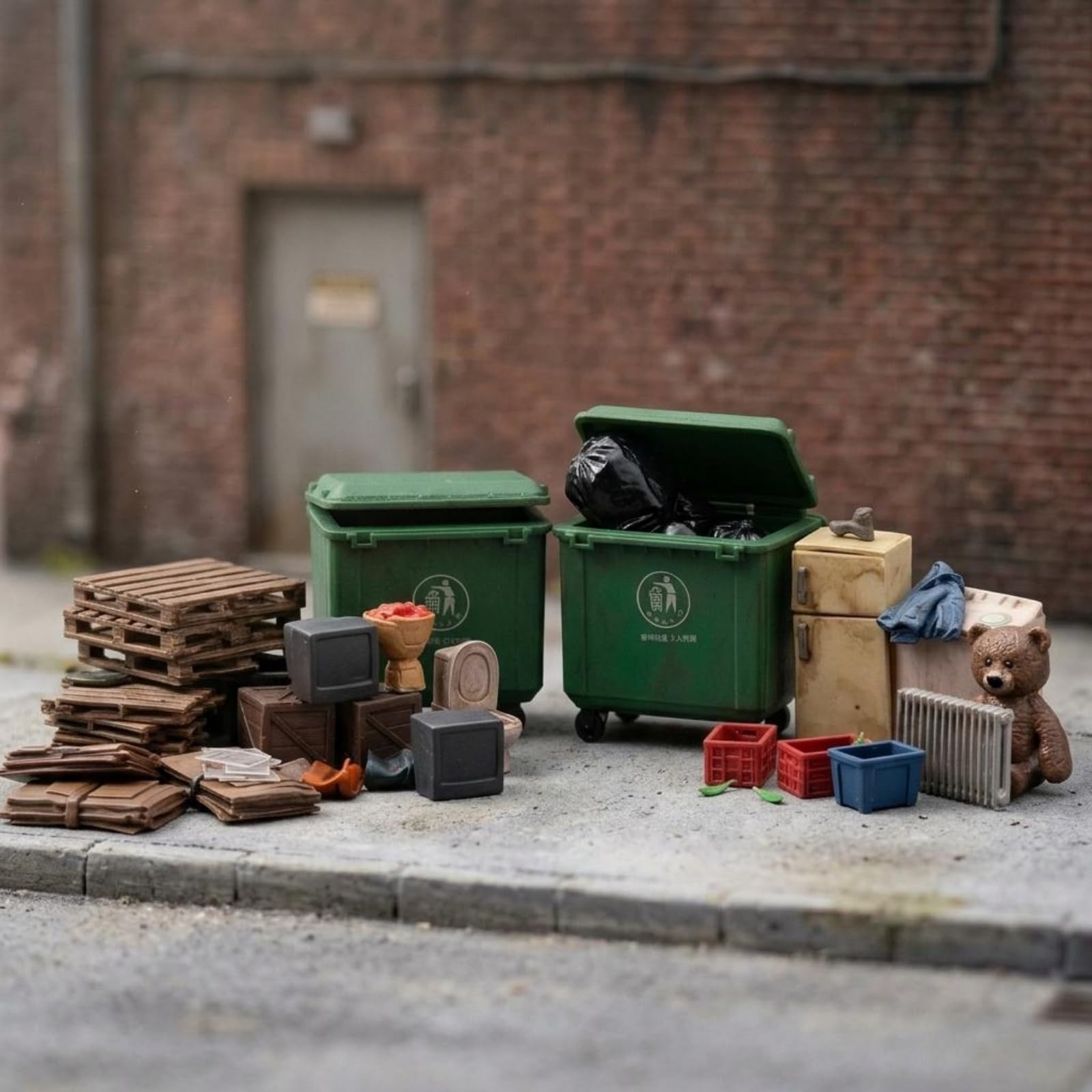predolo Miniature City Scene Modello Cittadino Diorama Pulizia Stradale Scena Rifiuti Accessorio Micro Paesaggio in Resina Realistica per Angoli Trascurati