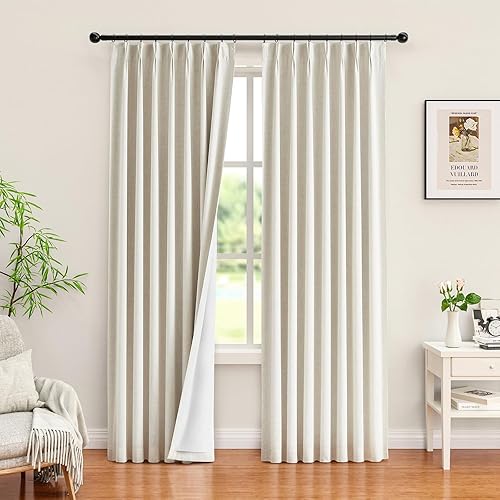 Cortinas Opacas de Lino con Pliegues Pinzados de 84 Pulgadas de Largo - Cortina 100% Opaca para Dormitorio y Sala de Estar, Térmicamente Aisladas