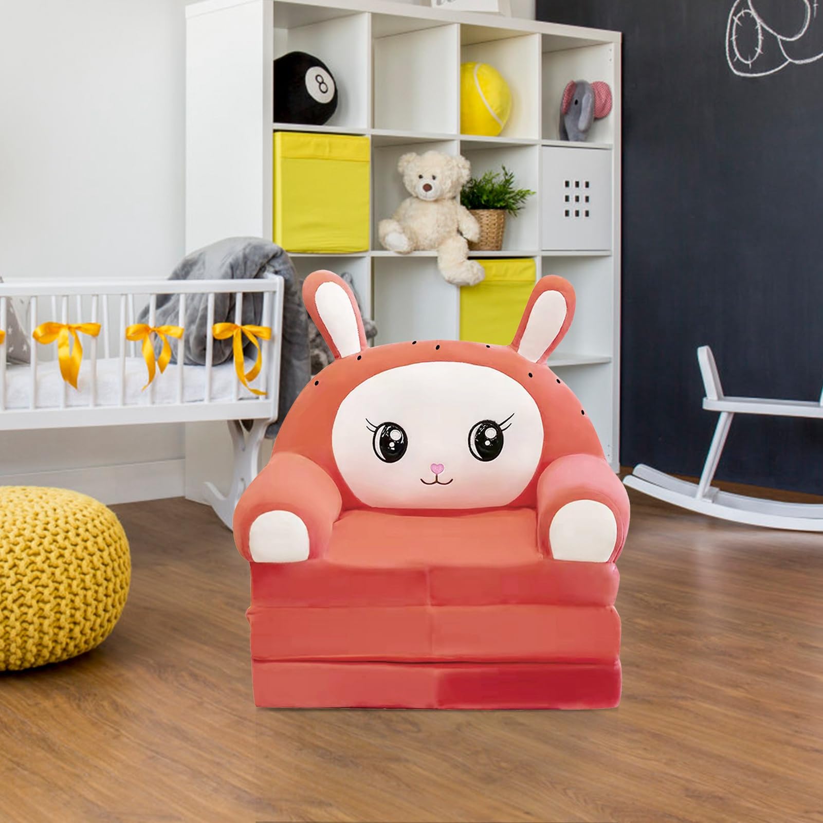 Sofá Cama Plegable 2 en 1 para Niños, Diseño Abierto con Forma de Dibujos Animados de Tamaño Largo, con Delicada Tela de Terciopelo y Funda Lavable Extraíble (F)