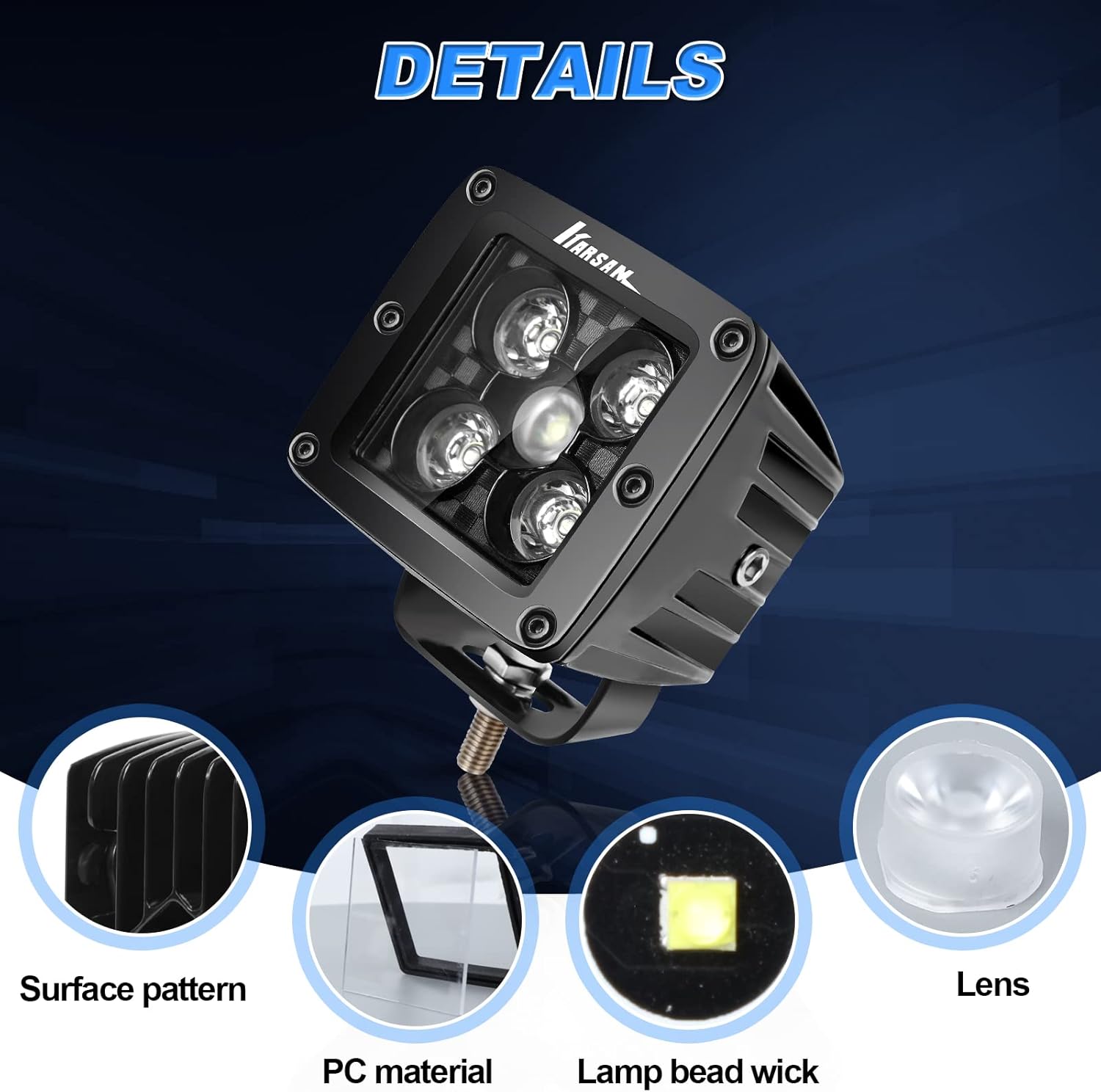 3" LED Cube Lights with Adjustable Bracket 2PCS, 50W White LED Cube Pods Light Bar Waterproof Fog Lamp Spot Beam Driving Square Work Light for Jeep Truck Pickup Tractor Motorcycle SUV ATV UTV