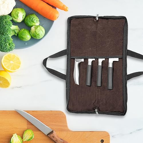Miniatura 8 de QEES Rollo de cuchillos, bolsa de cuchillos resistente, estuche de cuchillo de lona encerada con 4 ranuras para cuchillos y herramientas de cocina,