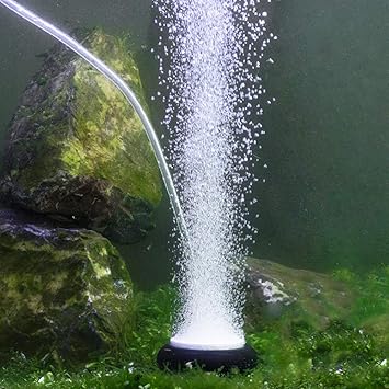 Hygger Aquarium Air Stone, Fish Tank Bubbler, Nano Furnace Flue Round Stone Disk, Small Bubbles and High Dissolved Oxygen, with 2 Suction Cups, 1 Adjust Valve, 1 Check Valve (Black, 2 Inch)