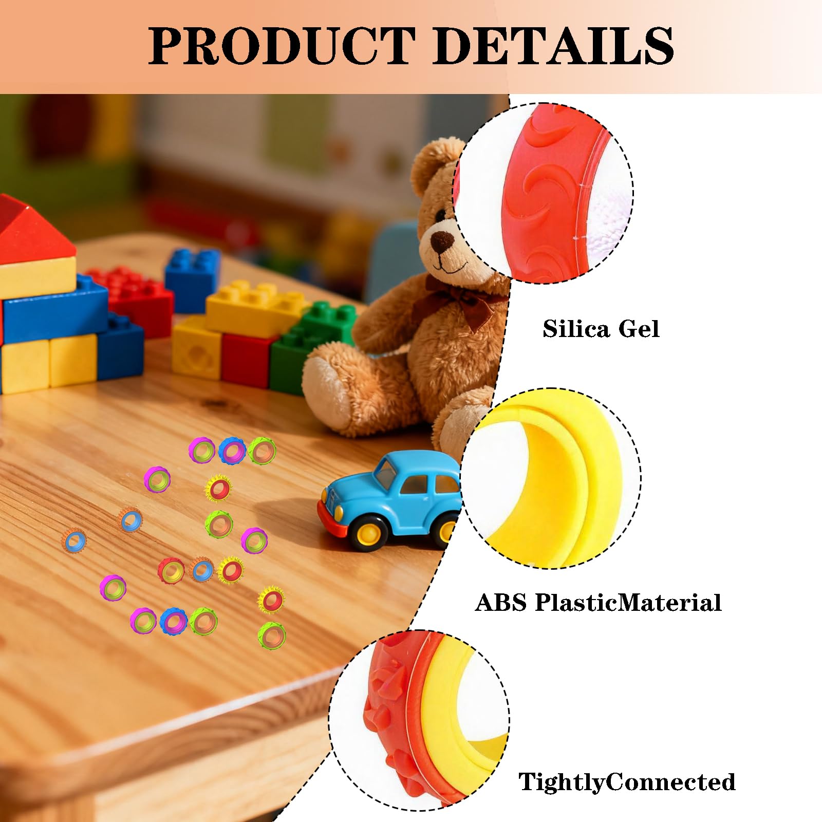 Verazquy 6 Pack Multicolor Sensory Fidget Rings for Anxiety ADHD Autism Stress for Adults Kids - Image 3