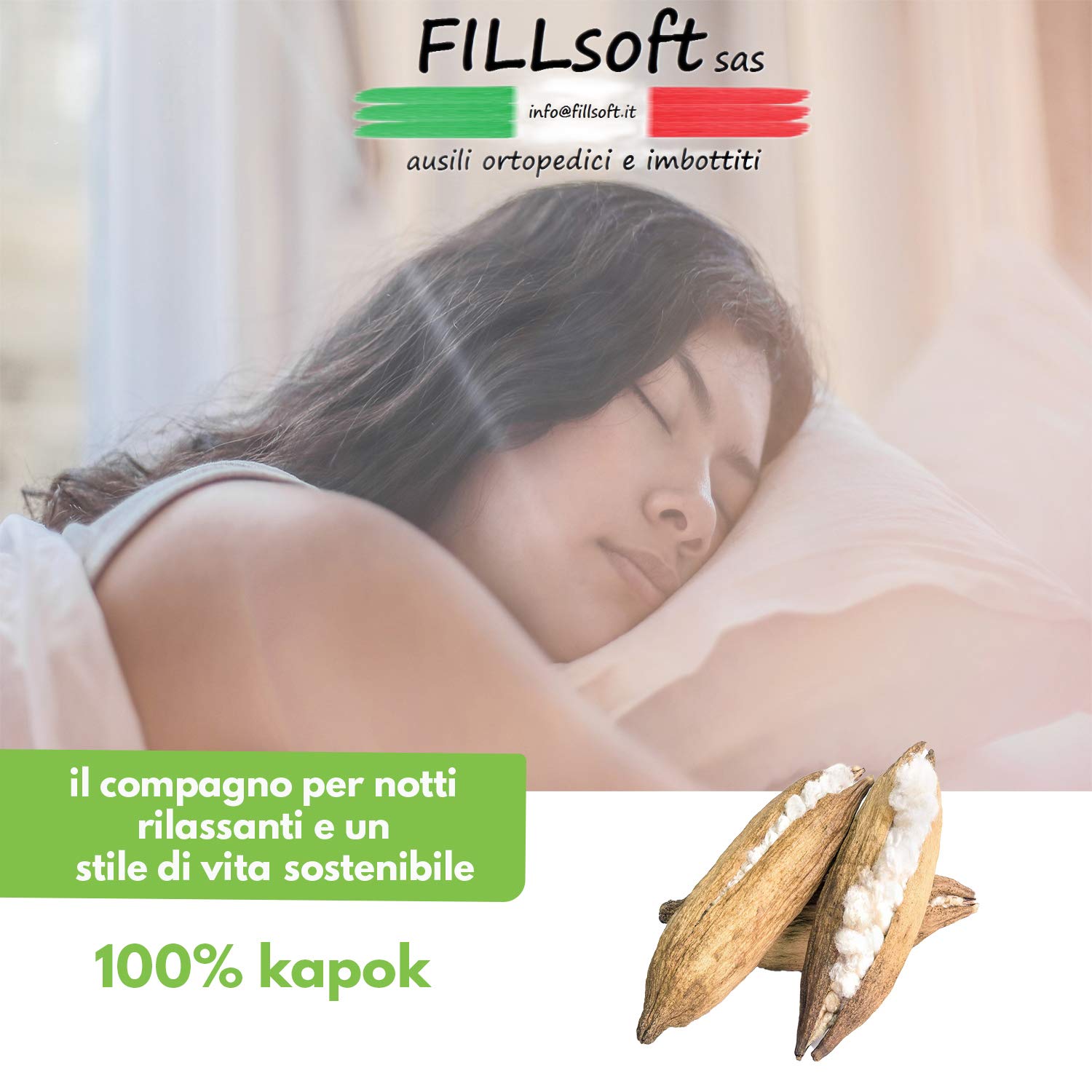 Guanciale VEGANO in KAPOK,Cuscino di Kapok 100% fibra naturale.