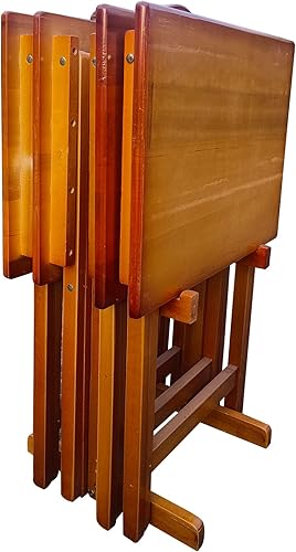 Miniatura 6 de FUQIAOTEC Juego de 4 bandejas plegables clásicas para TV con estante de almacenamiento, mini mesa de aperitivos a juego, ideal para sala de estar,