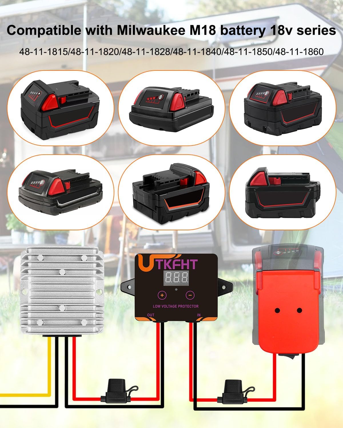 18V to 12V Step Down Voltage Converter Compatible with Milwaukee M18 18V Battery, DC Voltage Regulator 15A MAX 120W Power Wheel Battery Adapter, Step Down Converter with Upgrade Low Voltage Protection