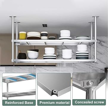 Hanging Pot Rack, Ceiling Mounted Pot Hanger for Kitchen, Metal Cookware Storage OrganizerCeiling mount,80x35x80cm