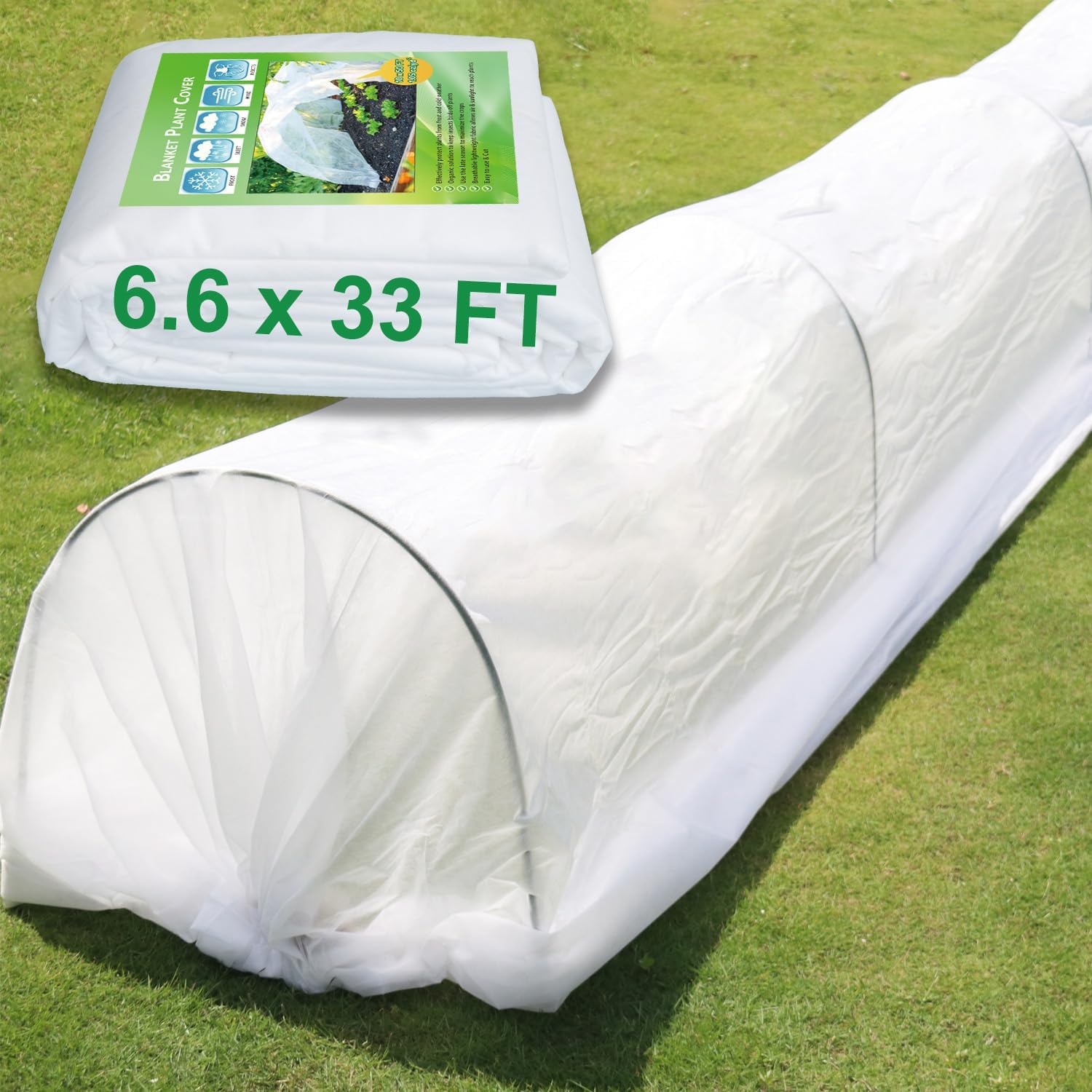 Plant Covers Freeze Protection 1.05 oz/yd² Thicker, 6.6 x 33 Ft Frost Cloth Plant Freeze Protection, Frost Blankets Covers for Outdoor Plants Winter Frost Protection, Garden Floating Row Covers