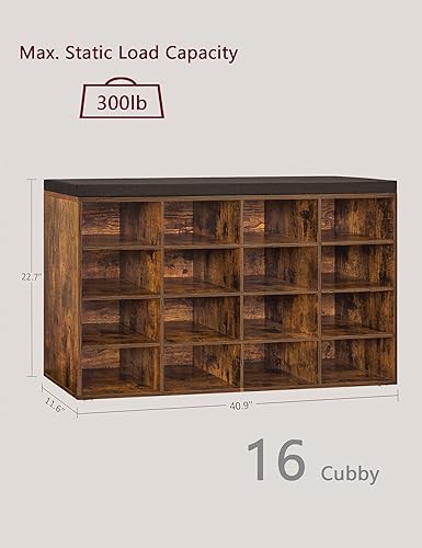 Miniatura 168 de DINZI LVJ Banco organizador de zapatos con cojín, zapatero de 9 cubos y estantes ajustables, multifuncional, para salas de estar, dormitorio, Gris